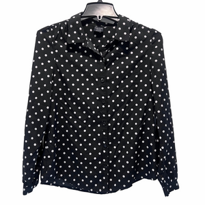 Faded Glory Girls XL (14/16) Black & White Polka Dot Button-Down Blouse (b4)